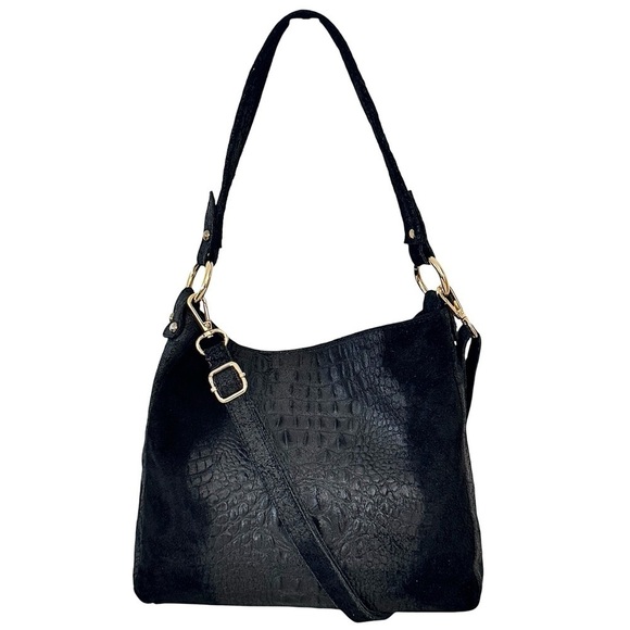 Anna Morellini Handbags - Anna Morellini Dania Shopper Black Cow Leather Crossbody Shoulder Bag Made Italy